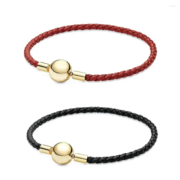 Bracelets à maillons en argent Sterling 2024 925, en cuir tissé rouge et noir, breloques adaptées aux femmes, bijoux cadeaux originaux à la mode