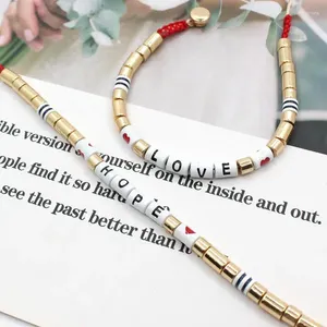 Link armbanden 2024 Alfabet emaille Boheemse kleur matching rek tegel armband voor vrouwen.Aanpasbare brief