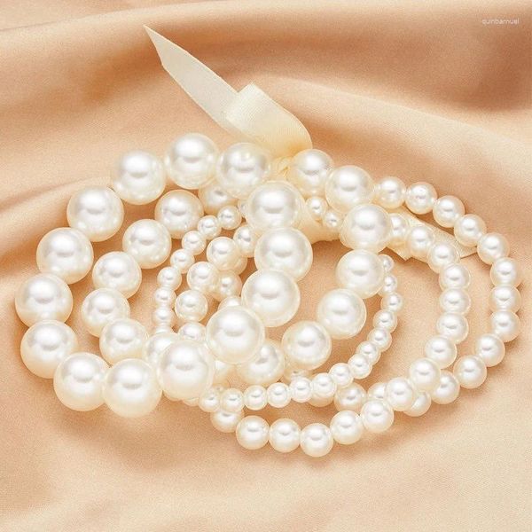 Bracelets à maillons 2024 perles pour femmes, 4/6/8/10/14MM, Double couche, corde élastique, chaîne à main, bijoux, cadeau, vente en gros