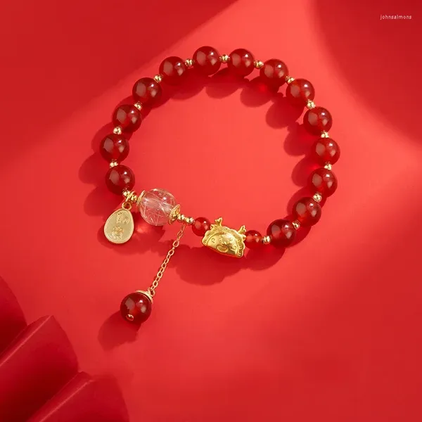 Bracelets à maillons Style chinois Dragon année chance, lumière de luxe, perles de cristal rouge, prière pour femmes, cadeau de noël, 2024