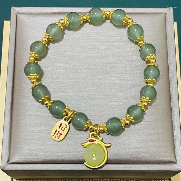Bracelets à maillons Style chinois pour femmes, Dragon en cristal vert, Simple, perlé, pendentif porte-bonheur Nafu, bijoux cadeau de l'année, 2024