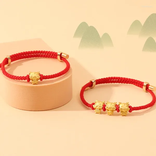 Bracelets à maillons 2024 Dragon année Bracelet en corde rouge porte-bonheur Style chinois zodiaque tressé chaîne à main femmes bijoux de mode cadeau de noël