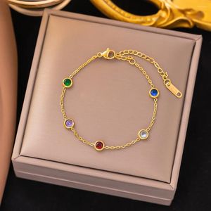 Pulseras de eslabones 2024 elegante pulsera de circón cúbico colorido de acero inoxidable para mujer pulsera de cadena de muñeca de oro regalo de joyería para mujer