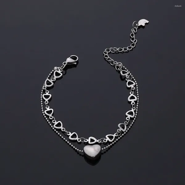 Bracelets à maillons 2024 Mode Double Couche Bracelet Pour Femmes Style Simple Amour Coeur Pendentif Chaîne En Métal Bracelet Fille Bijoux En Gros