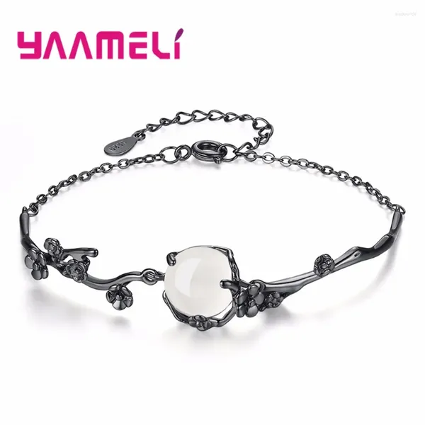 Bracelets de liaison 2024 Dernières mode S925 argent sterling argent noir pistolet enduit de bracelet de charme de fleur de feuille pour femmes cadeaux féminins