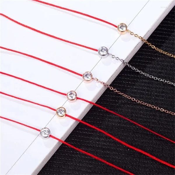 Bracelets de liaison 2024 Rose Gold Silver Color Zircon Crystal Red Line Bracelet 316L Titanium Steel Jewelry Woman Chain Never Fade Drop