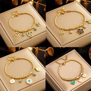 Link Bracelets 2024 Stainless Steel Hollow Blue Eyes With Zircon Charm Bracelet For Women Girl Trend Waterproof Jewelry Gift Party