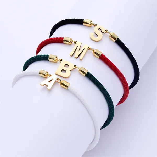 Pulseras de eslabones 2024 pulsera de letra inicial de acero inoxidable para mujeres pareja hecha a mano cuerda de A-Z ajustable regalos de joyería de moda