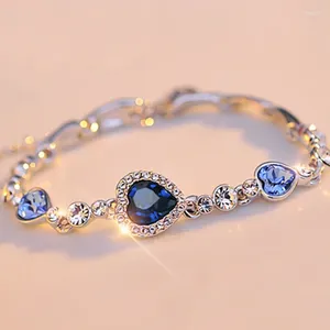 Pulseras de eslabones 2024 para mujer para mujer Crystal Rhinestone Brazalete Ocean Blue Pulsera Cadena Corazón Joyería Regalos de fiesta