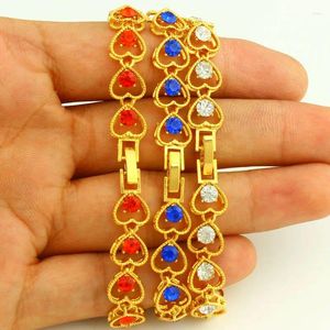 Bracelets à maillons en forme de cœur pour femmes, 20cm/7.9 pouces, couleur or, bijoux à breloques en cristal, articles arabes/africains/turquies/indiens