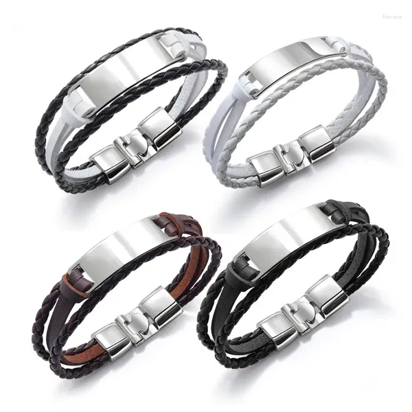 Bracelets à maillons de 20 cm pour hommes, bracelet tendance, simple et polyvalent, multicouche en cuir tressé brillant, bracelet à graver personnalisé