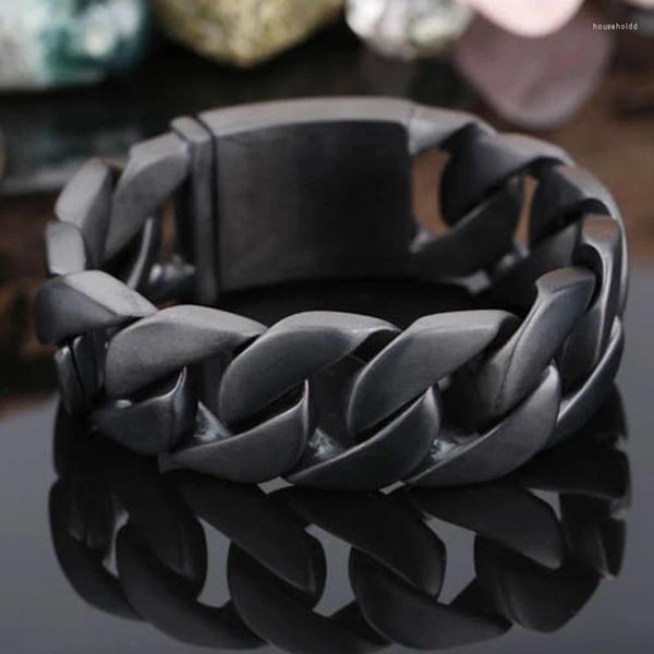 Bracelets à maillons 24mm énorme lourd rétro noir en acier inoxydable cubain gourmette chaîne bracelet bijoux punk hiphop hommes femmes mode vélo bracelet