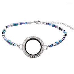 Link Armbanden 25 MM/30 MM Strass Ronde Glazen Medaillons Armband Living Memory Medaillon Kleur Shell Handwerk Kralen Armbanden Fit Drijvend