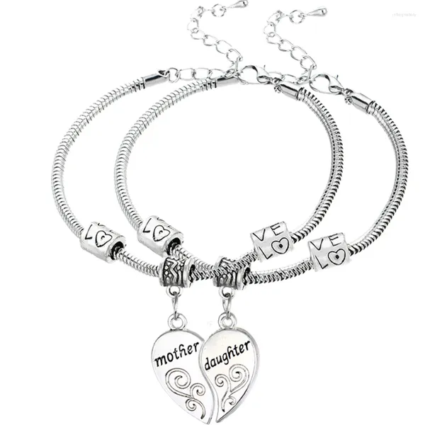 Lien Bracelets 2 pièces coeur brisé mère et fille Bracelet à breloques pour femmes cadeaux mères bijoux famille maman noël noël