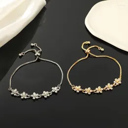 Bracelets à maillons 2 pièces or plus argent bracelet dames lumière luxe style verre strass fleur petite étoile perles en laiton bijoux réglables