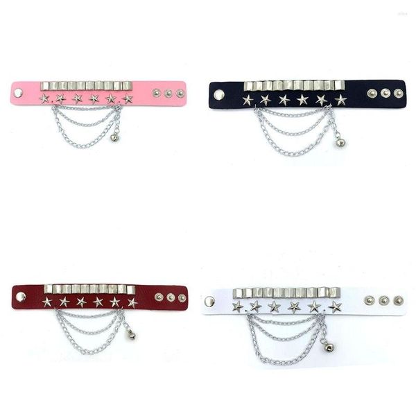 Pulseras de enlace 2 unids cuero punk metal negro blanco rojo rosa brazaletes pulsera ajustable mujeres hombres