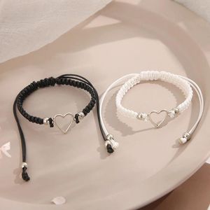 Pulseras de eslabones 2 unids amor corazón pareja pulsera para amante mujeres hombres hecho a mano cuerda ajustable amigos relación joyería a juego