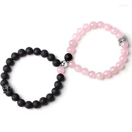 Link armbanden 2 stks magnetische kroonparen natuursteen kralen armband matching voor liefhebbers Valentijnsdag cadeau dropship