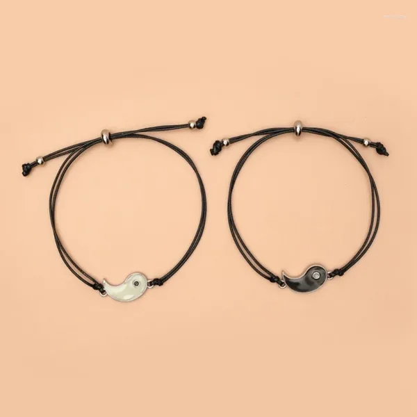 Bracelets à maillons 2 pièces assortis Yin et Yang corde réglable lumineuse pour amis petits amis cadeau de saint valentin