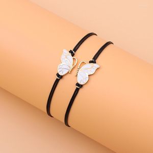 Bracelets à maillons 2 pièces/ensemble Bracelet pendentif papillon pour femmes amitié fait à la main tissé peau corde cadeau avec boîte délicate