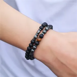 Bracelets à maillons 2pcs / set couple pour femmes hommes charme hématite naturelle protection de la santé bracelet yoga pierre de guérison bracelet bijoux cadeau