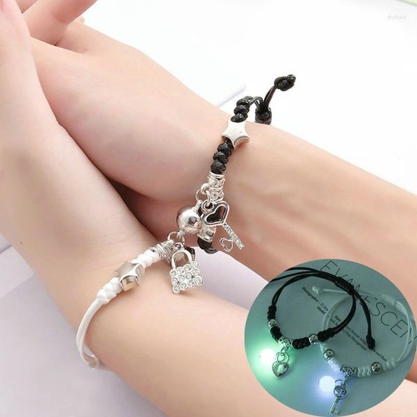 Pulseras de eslabones 2 unids/set pareja novia encanto pulsera para mujer atracción magnética amor luminoso cerradura muñeca cadena joyería regalo Egirl