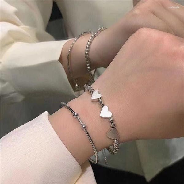 Bracelets à maillons 2 pièces/ensemble, multicouches en forme de cœur pour femmes, chaîne Vintage Y2K, couleur argent, ensemble de bijoux Punk