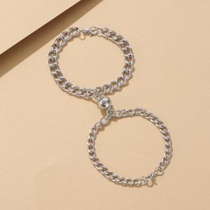 Bracelets à maillons 2 pièces / ensemble aimant attire couple bracelet mignon dessin animé charme bijoux en acier inoxydable coeur amant cadeau pour femmes hommes
