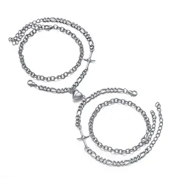 Link pulseiras 2 pçs/set ímã casal coração atração pulseira de aço inoxidável charme simples correntes cubanas bloqueio chave jóias presentes