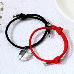 Link Armbanden 2pcs/Set Magnetic Trokken paar Bracelet Friendship Heart Hanger Facetted Charm Valentijnsdag Verstelbaar