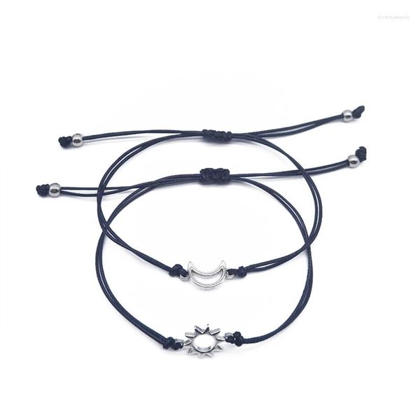 Bracelets à maillons 2x/ensemble pour Couple, fait à la main pour soleil et lune, corde tressée, breloque, bijoux de décoration, cadeau pour femmes et hommes