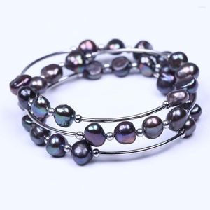 Lien Bracelets 3 Couches Perle D'eau Douce Bracelet Noir Baroque 7-8mm Simple Fahion Pour Les Cadeaux