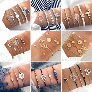 Pulseras de eslabones, brazalete bohemio de 30 estilos, elefante, concha de corazón, estrella, Luna, arco, mapa, pulsera de cuentas de cristal, abalorio para mujer, joyería para fiesta y boda