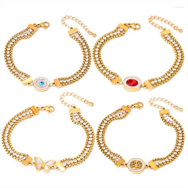 Pulseras de eslabones de acero inoxidable 316L, 4 estilos, conchas marinas naturales, ojos de circón de mariposa, pulsera de árbol de la vida para mujer, joyería fina de moda