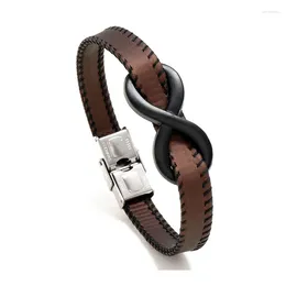 Bracelets à maillons en acier inoxydable 316L, symbole illimité à 8 caractères, en cuir, Simple pour hommes, bijoux, articles cadeaux pour petit ami