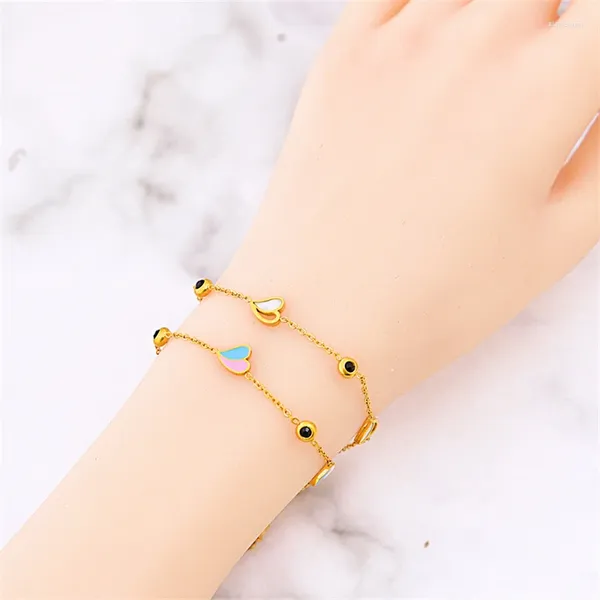 Pulseras de eslabones de acero inoxidable 316L, joyería fina de moda, 5 estilos diferentes de circonita incrustada, cadena con dije de ojos de corazón de concha marina para mujer