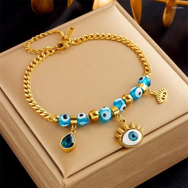 Bracelets de liaison 316L Fashion en acier inoxydable Bijoux Fine Bijoux Embed Crystal Bead Drop Shape Couss Charme de serpent épais Chaîne de serpents pour les femmes