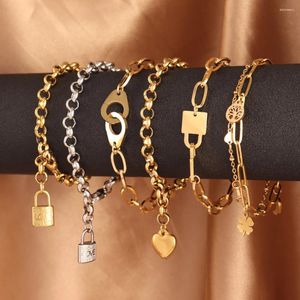 Pulseras de eslabones 316L Colgante de corazón de acero inoxidable para mujeres Esposas Menottes Hombres Pulsera de cadena Brazaletes Joyería