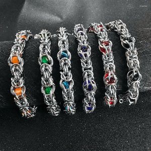 Bracelets à maillons en acier inoxydable 316L, chaîne de quille avec perles bleues, pour hommes et femmes, breloques Kpop, cadeau, largeur 10mm