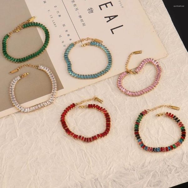 Bracelets à maillons Tennis en acier inoxydable 316L pour femmes, plaqué or 18 carats, chaîne géométrique en zircone cubique, bijoux cadeaux de fête, vente en gros