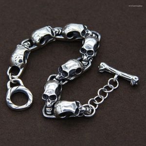 Linkarmbanden 38G Solid Sterling Silver 925 Skull Toggle Bracelet Men Women Dick Band Cool Antieke sieraden Gratis doos geschenken