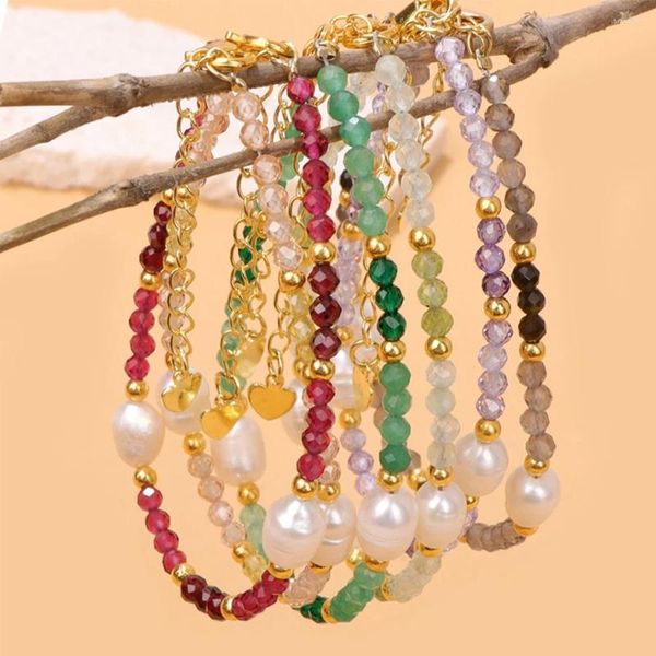 Bracelets à maillons en pierre naturelle de 3mm, perles à facettes, perles d'eau douce blanches, breloque d'espacement pour femmes, bijoux