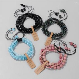 Pulseras de enlace 3 unids cuentas de piedra natural conjunto hecho a mano ojo de tigre ágatas pulsera de cuerda trenzada para hombres mujeres curación joyería reiki