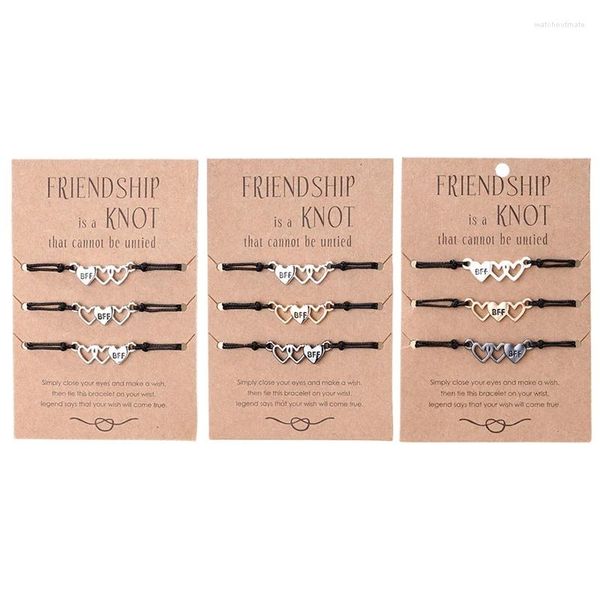 Bracelets à maillons 3 pièces/ensemble, breloque d'amitié, BFF, ami, avec carte, âme, sœur, cadeau de demoiselle d'honneur