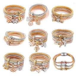 Pulseras de enlace 3pcs/set Crystal Butterfly Bracelet Bangle Jewelry Mujeres Hombres elásticos Corazonas Elefantes Cruce de cráneo #225721