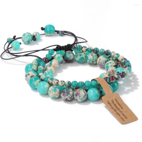 Bracelets à maillons 3 pièces/ensemble Bracelet de perles de pierre de Shoushan vert 4/6/8MM œil de tigre naturel Lapis Lazuli tressé bracelet de guérison bijoux cadeau