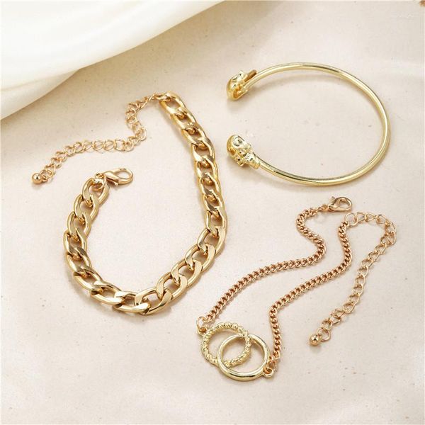 Lien Bracelets 3 pièces/ensemble multicouche or argent couleur chaîne Bracelets pour femmes hommes crâne gros Bracelet Couples Boho bijoux cadeau