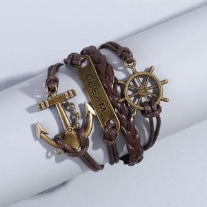 Bracelets de liaison 4 casques de navire tendance et personnalisés pour hommes ancres ancres multicouches à la mode.