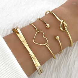 Bracelets à maillons 4 pièces/ensemble mode couleur or coeur pour femmes accessoires de bijoux géométriques Vintage