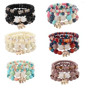 Bracelets à maillons 4 pièces/ensemble, Bracelet en cristal perlé pour femmes, pendentif éléphant bohème, vente en gros, bijoux à breloques en vrac